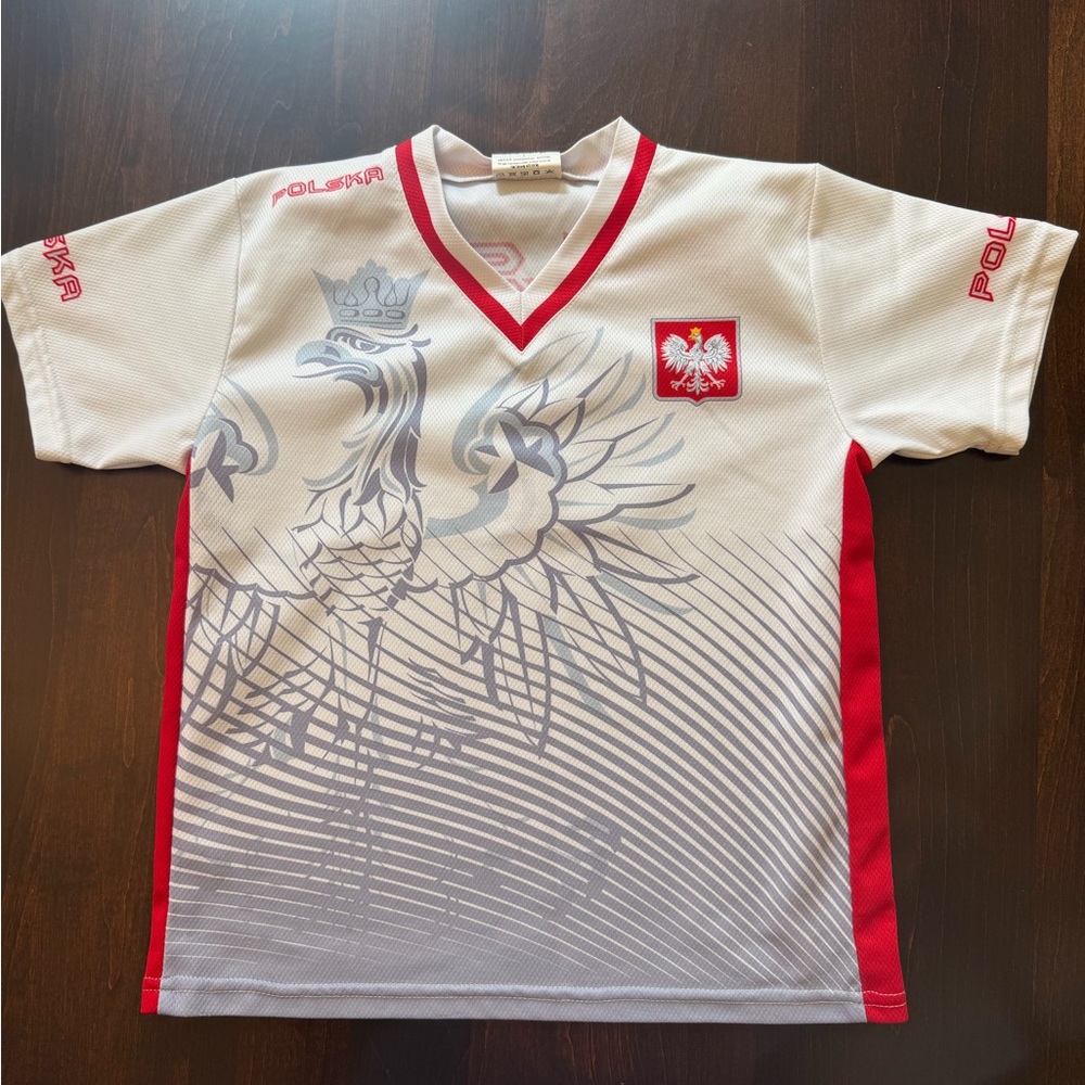 Polska/Poland Kids White & Red Eagle Graphic Soccer Youth Jersey